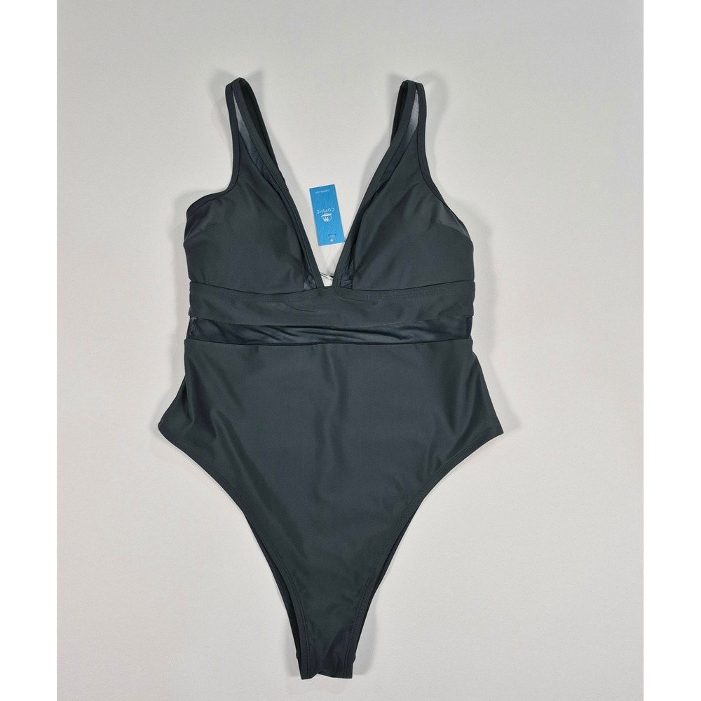 CUPSHE 1X One Piece Swimsuit V Neck Mesh‎ Sheer Tummy Control Bathing Suit